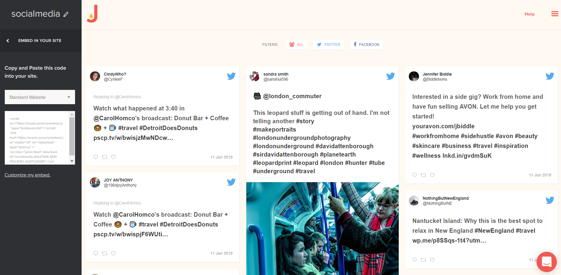 embedded twitter feed on website